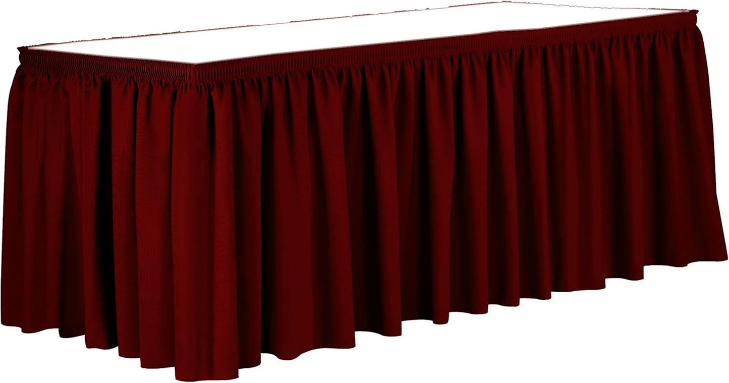 Ultimate Textile Pleat Polyester Fabric Table Skirt - Machine Washable, Flame Resistant, Cut & Sewn in NJ, Desk Skirt - Cherry Red, 14' Shirred Pleat x 42" h