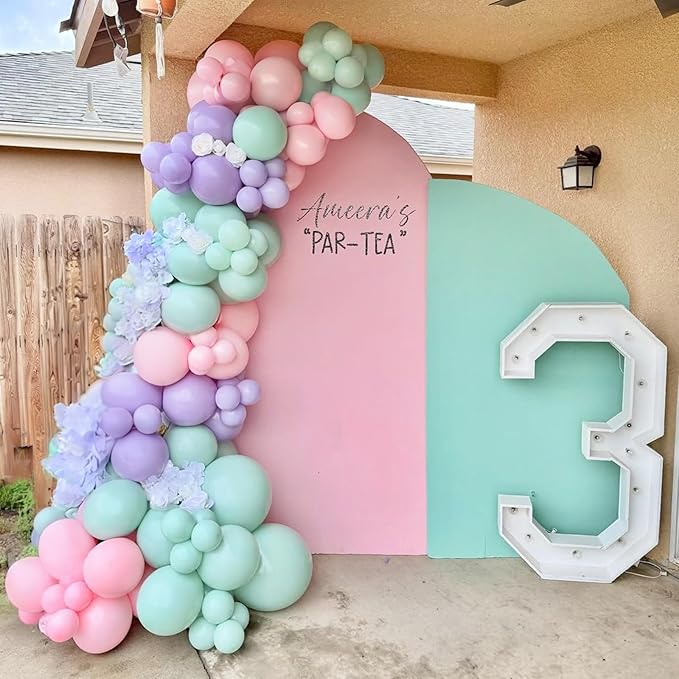 Pastel Tea Balloons Arch Garland Kit, 134pcs Macaron Green,Purple,Pastel Pink Balloons for Birthday Baby Shower Bridal Shower Wedding Anniversary Engagement Gender Reveal Tea Party Decorations