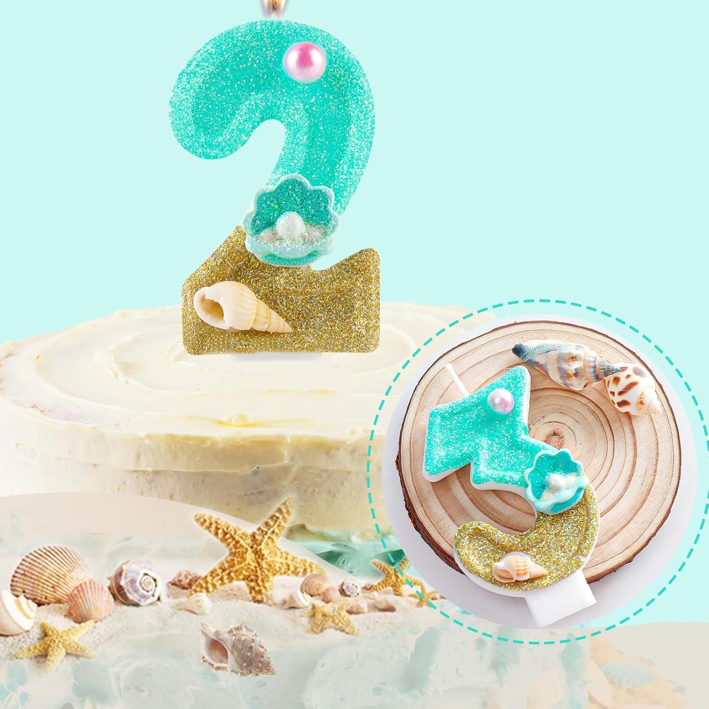 2.76 Inch Birthday Candles Number 7 Candle,Handmade Shell Candle Cake Topper,Mermaid Beach Theme Finding Nemo Birthday Party Favors Decorations