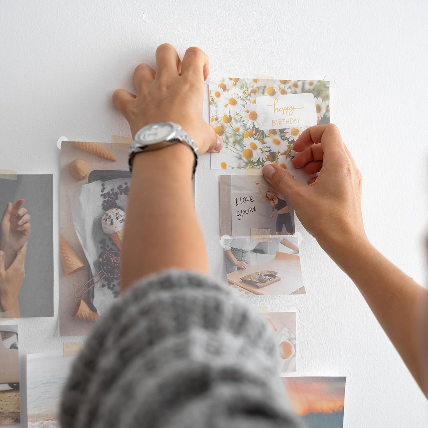 8 Sheets Double Sided Tape Heavy Duty for Hanging Picture Poster Decorations, Double Sided 0.79" Dots, 0.98" Square, 3.54× 0.98" Strips, Glue Tape for Balloon, Photo, Art Craft, Party Supplies