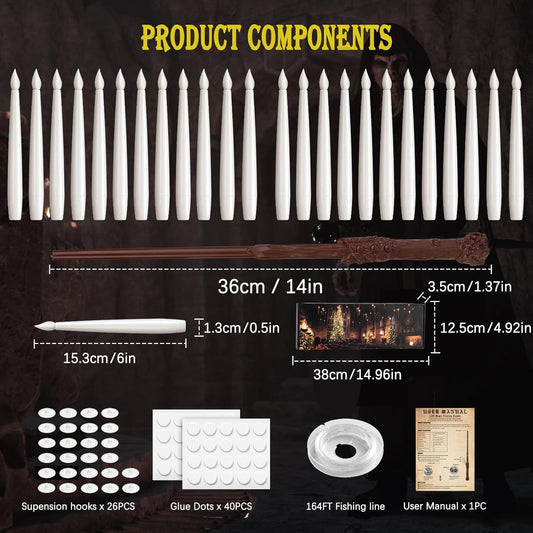 Christmas Decorations, 24PCS Floating Candles with Wand, Hanging Candles with Remote Wand, Warmwhite Flickering Flameless Magic Floating Candle Lights for Halloween Christmas Party