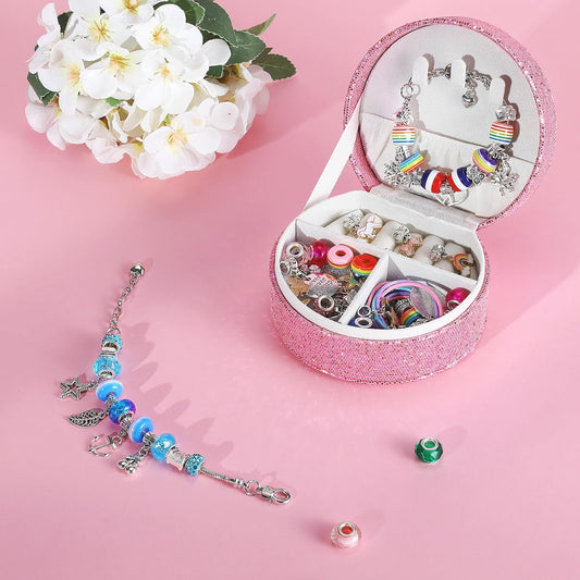Emibele Girls Charm Beads Bracelet Making Kit with Portable Jewelry Box, Jewelry Making Kit for Kids Age 5 6 7 8-12, DIY Arts Crafts Toys for Teens Girls Gift Choices on Birthday Valentines Christmas