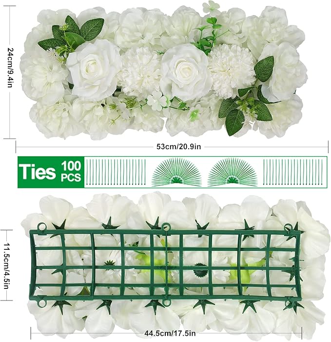 Wedding Arch Artificial Flowers Set - 10Pack White Faux Floral Silk Fake Rose Arrangements Realistic 3D Flower Row for Wedding Party Dining Table Reception Ceremony Centerpiece 20''*9.4''*3''