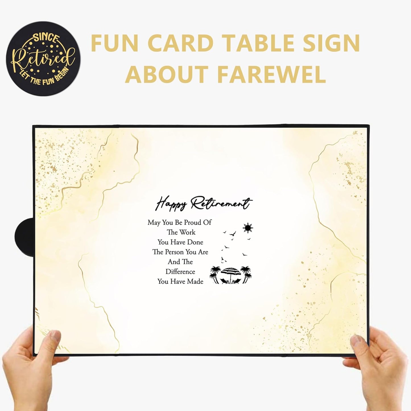 Holkcog Black Gold Retirement Party Decorations,Black Gold Giant Happy Retirement Guestbook Fun Beach Themed Retirement Party Signature Book,Best Retirement Gifts for Women Men, Retire Signing Boards