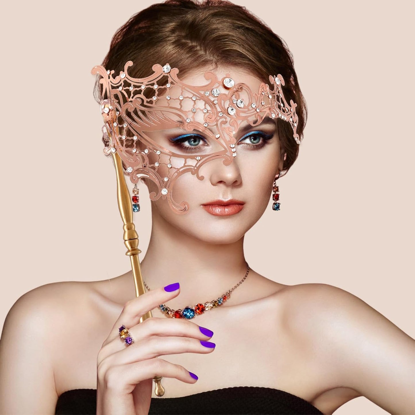 Coddsmz Masquerade Mask with Stick Venetian Mask Mardi Gras Decorations for Womens Halloween Costume Mask