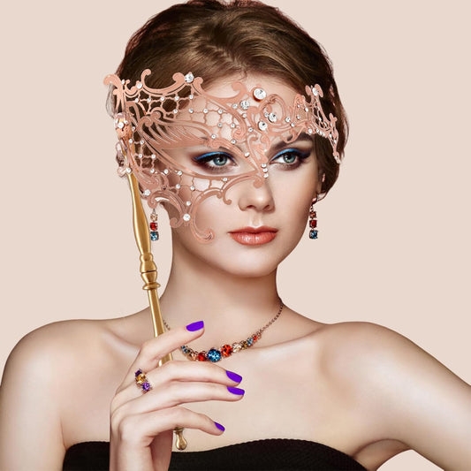 Coddsmz Masquerade Mask with Stick Venetian Mask Mardi Gras Decorations for Womens Halloween Costume Mask