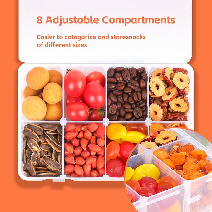 AQSXO 2 Pcs Snack Boxes 8 Compartments Snack Containers Reusable Meal Prep Lunch Containers., Transparent