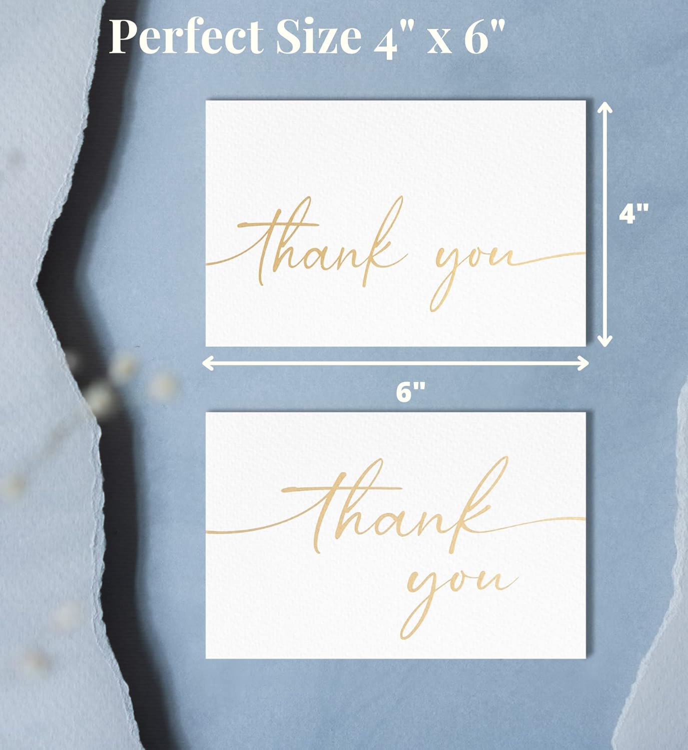 Thank You Cards with Envelopes & Stickers, Matte Gold Foil Cards Bulk Pack of 100, 4x6 Inch Minimalistic Design, Suitable for Business, Wedding, Small Business, Graduation, Bridal Shower, Funeral
