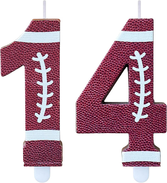 Football Birthday Number Candles for Cake Brown Number 14 Candle Football Cake Topper Cupcake Topper for Football Birthday Party Decorations Supplies Favors