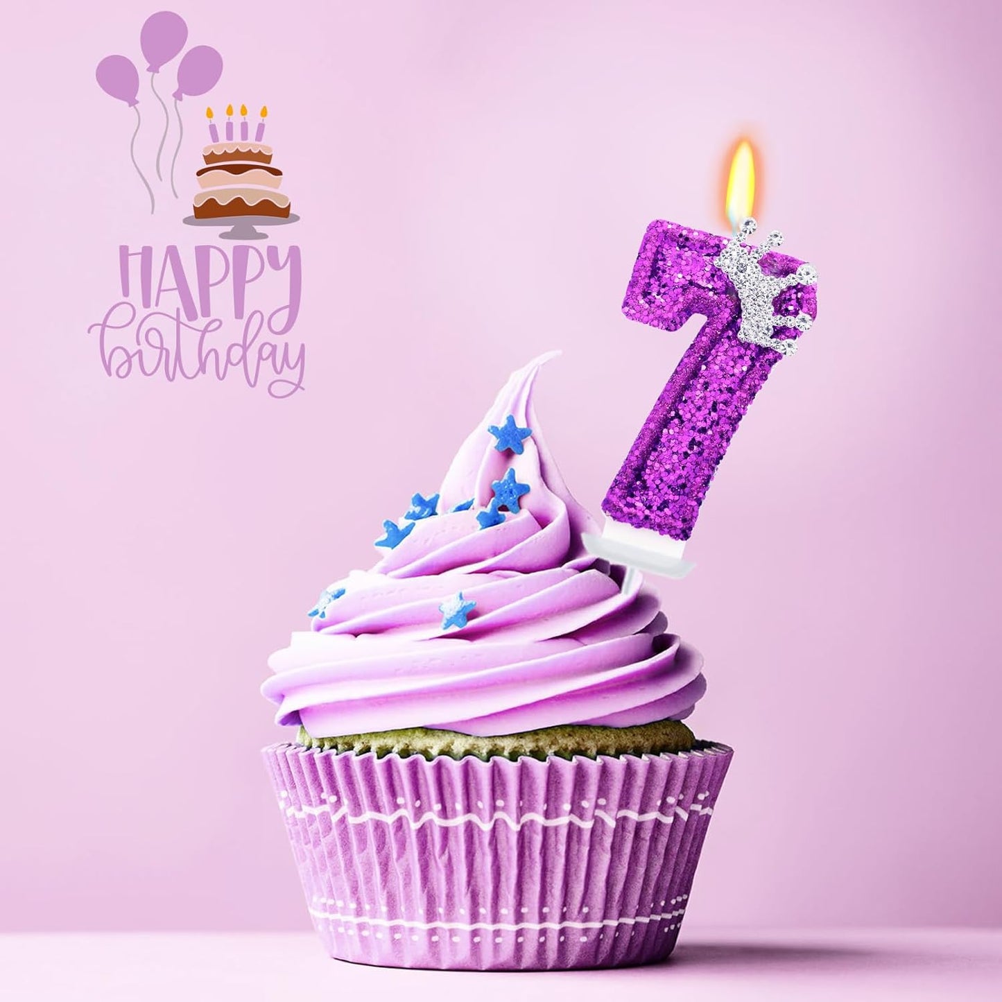 Purple Crown Number 7 Candle, Kpop Birthday Decorations, 2.76 inch Crown Cake Topper for Princess Birthday Party Supplies