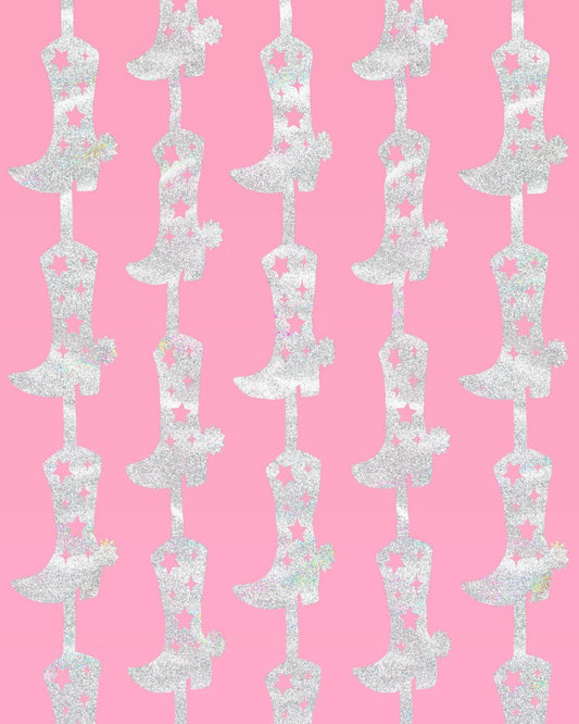 xo, Fetti Cowgirl Boot Iridescent Foil Curtain - Set of 2 | Bachelorette Party Decorations, Cowgirl Birthday Photo Booth, Last Rodeo Backdrop, Nashville, Cow Rodeo Theme, Space Cowboy
