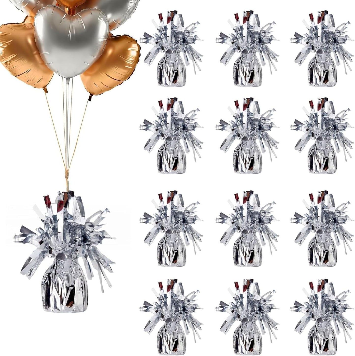 Balloon weights, 12 pieces, aluminum foil, suitable for birthday parties, gatherings, weddings, dinners and other occasions, weight 0.36bl(Silver)