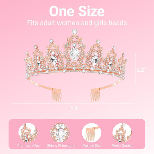 Birthday Tiara and Crown with Sash, Birthday Tiara for Women Party (Rose)
