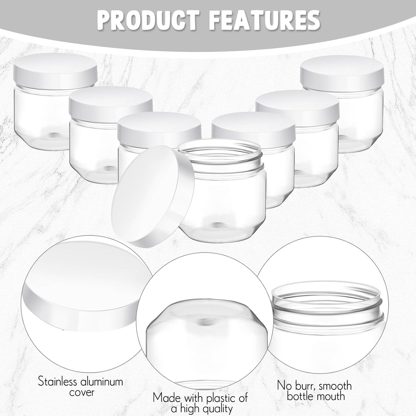 Tanlade 60 Pcs 3 oz Clear Plastic Jars with Lids Wide Mouth Mason Jars Mini Storage Containers Bulk for Herb Jelly Wedding Valentine Favors Shower Party Favors(White)