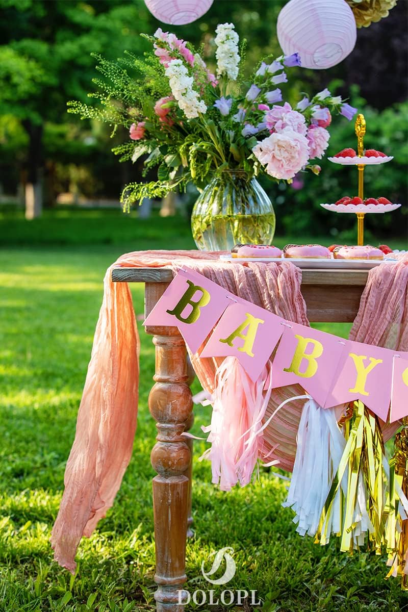 DOLOPL Coral Baby Shower Decorations for Girl Cheesecloth Table Runner 13.3ft Boho Gauze Cheese Cloth Table Runner Rustic Sheer Runner 160inch Long for Wedding Bridal Birthday Party Cake Table