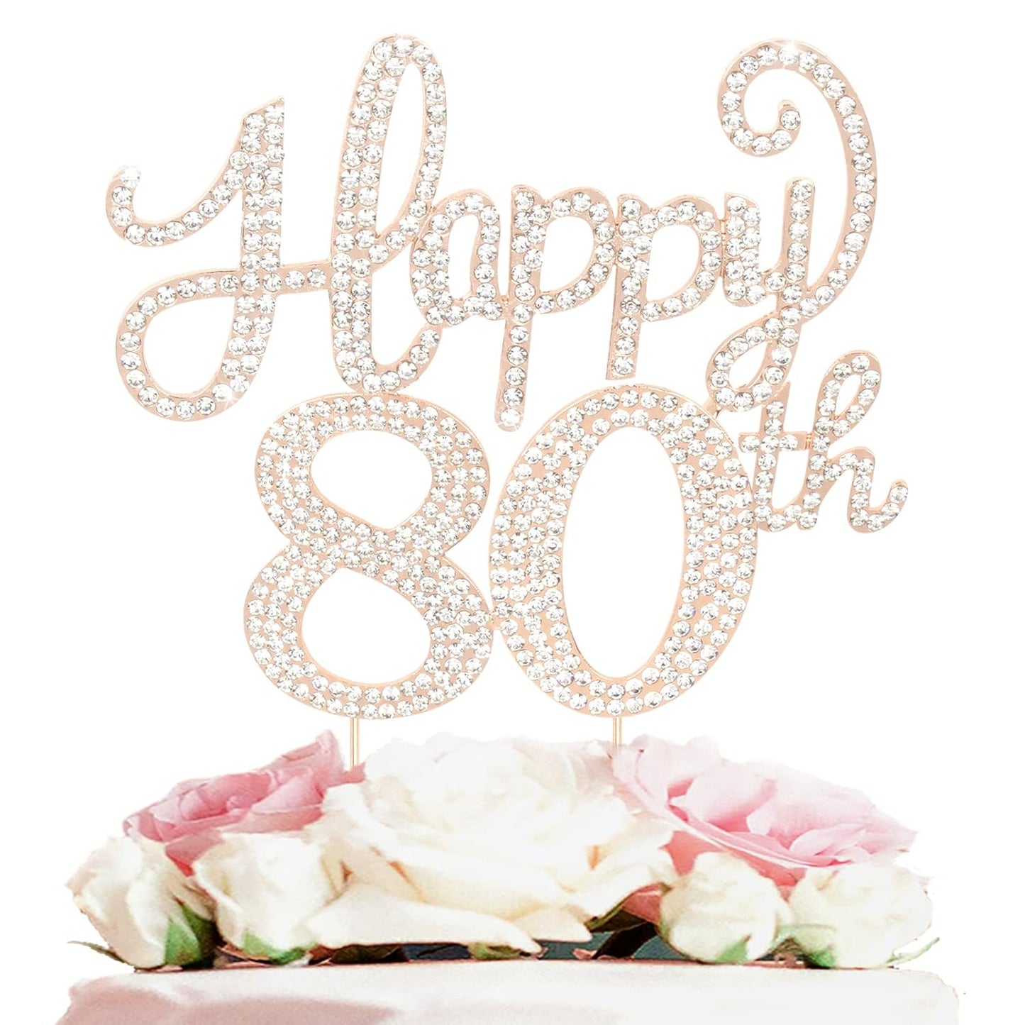 LASKYER Happy 80th Birthday Decorations,80th Birthday Gold Rhinestone Cake Topper - Cheers to Eighty Years Old Bday Party Metal Sparkly Cake Centerpieces Sign.