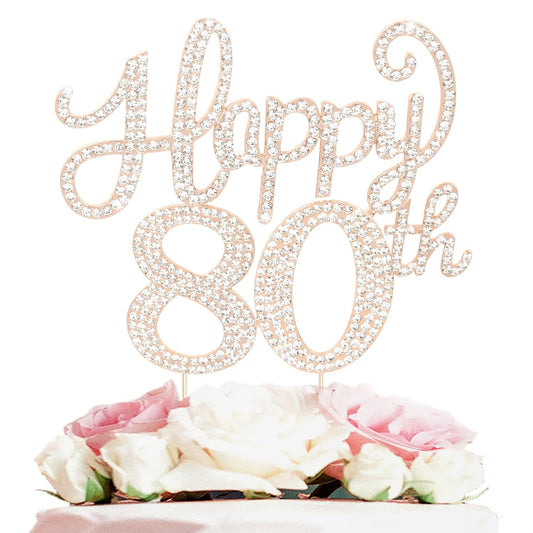 LASKYER Happy 80th Birthday Decorations,80th Birthday Gold Rhinestone Cake Topper - Cheers to Eighty Years Old Bday Party Metal Sparkly Cake Centerpieces Sign.