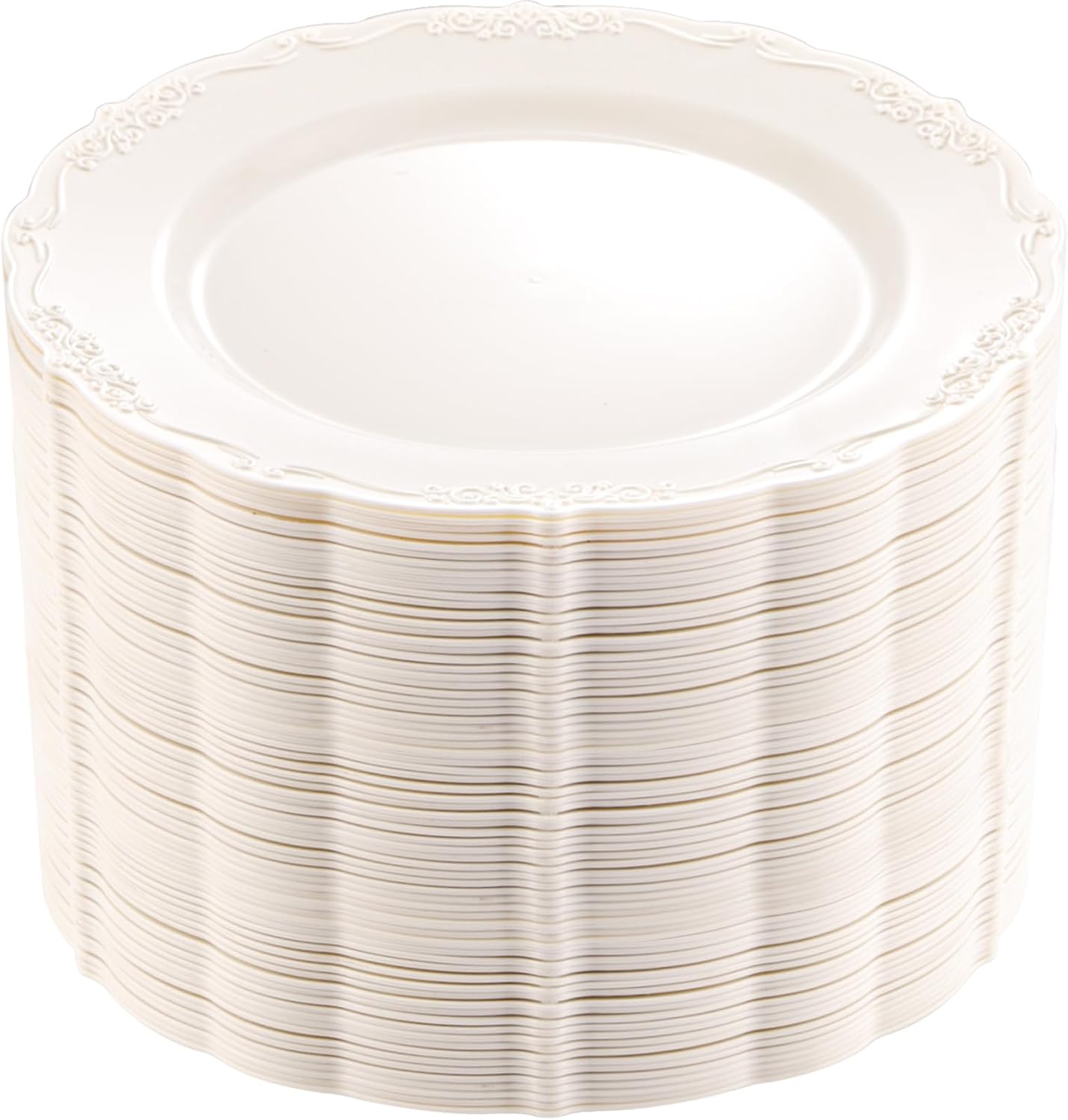 DaYammi 60PCS Ivory Plastic Plates, Thanksgiving Plates Disposable Heavy Duty Disposable Plates Premium 10inch Ivory Dinner Platos Hard Plastic Platos Disposable for Party Wedding Bridal Shower