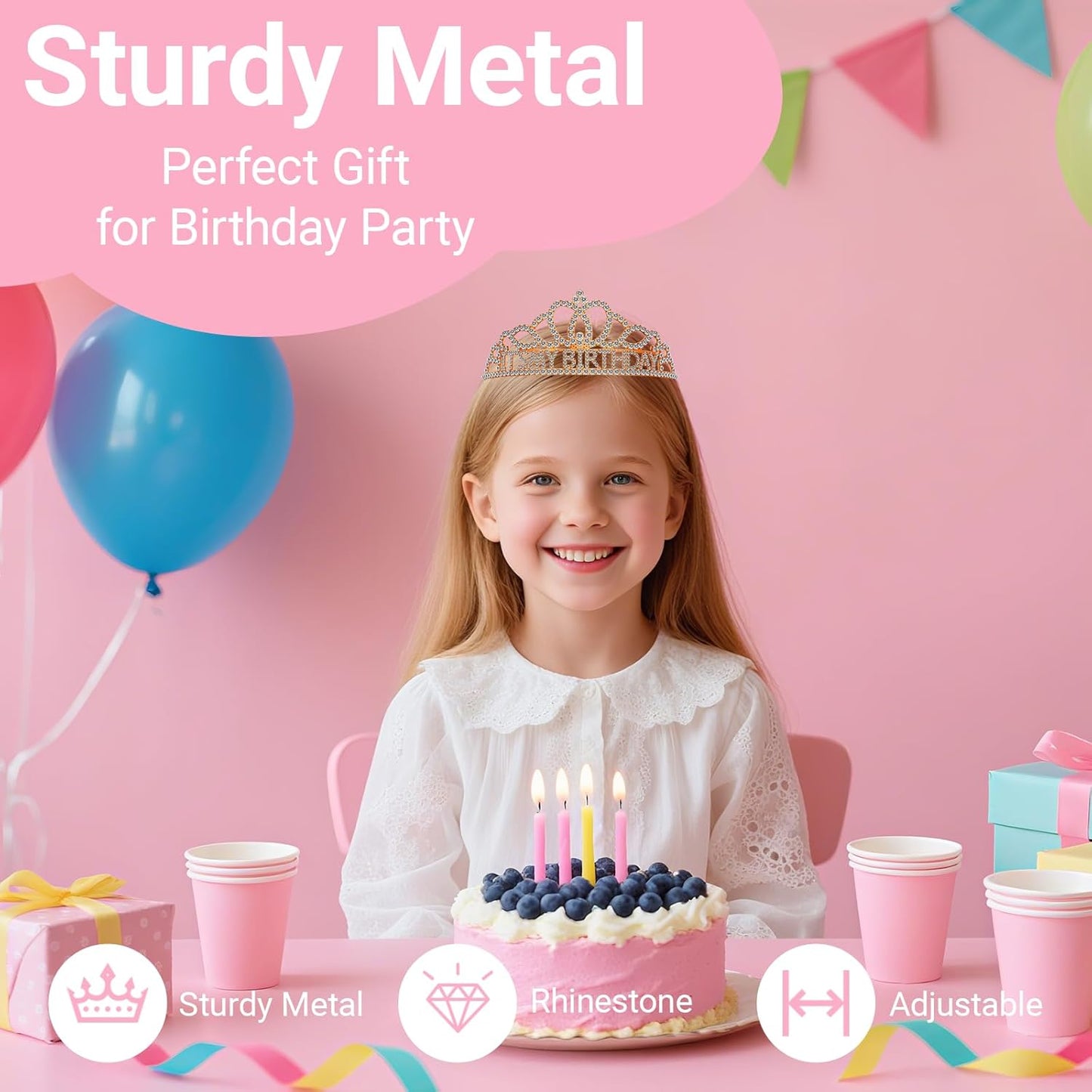 Birthday Tiara and Crown with Sash, Birthday Tiara for Women Party Rose