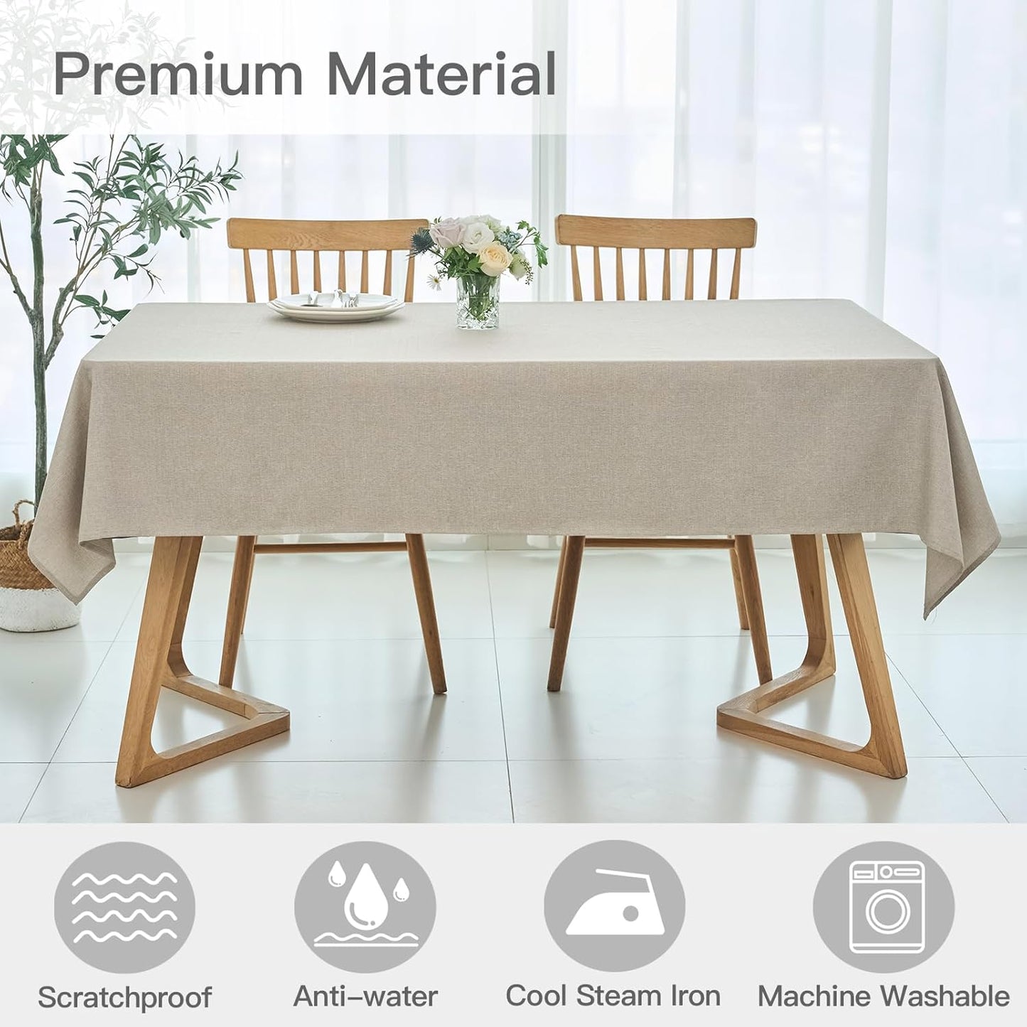 maxmill Linen Textured Rectangular Tablecloth Water Resistant Wrinkle Free Spill-Proof Stain Proof Table Cloth for Dining Room Decoration, Banquet Party Wedding Holiday Dinner, 60 x 84 Inch Linen