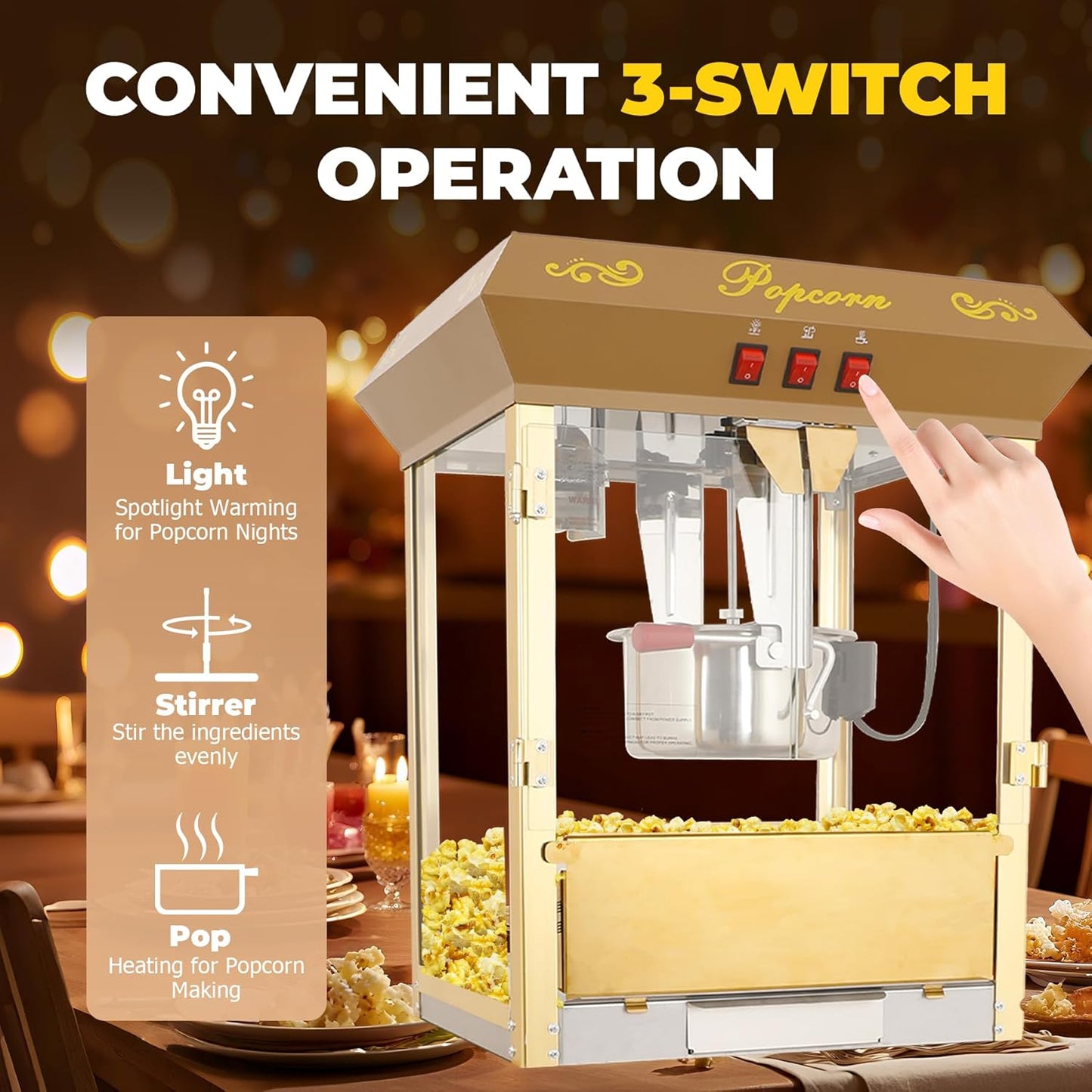 Upgraded 16oz Commercial Popcorn Machine with Cart, Large Popcorn Machine Makes Up to 80 Cups, Movie Theater Pop Corn Machine with Easy-Rolling wheels & Stainless-Steel Kettle, Red&Gold