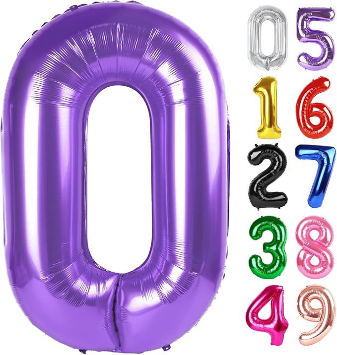 Purple Number 0 Balloon 40 Inch, 0 Balloon Number for 10th 20th 30th 40th 50th 60th Birthday Decorations, Purple Party Supplies
