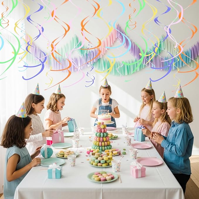 BEISHIDA Pastel Hanging Swirls Party Decorations Plastic Streamer for Baby Shower Hanging Ornament Decorations, Birthday Easter Bridal Party Supplies, Pack of 24