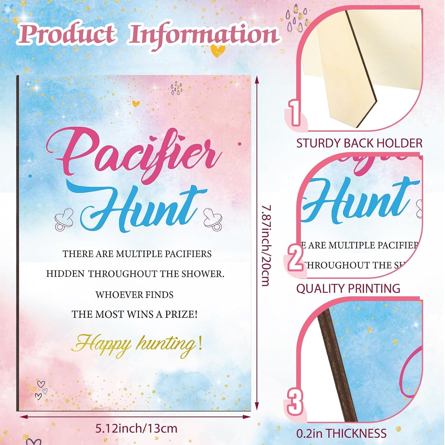 Thyle 51 Pcs Pacifier Hunt Baby Shower Games Include Hunt Sign and 50 Acrylic Pacifiers for Baby Shower Game Decoration Gift Sets Gender Reveal Party Decor(Gender Reveal)