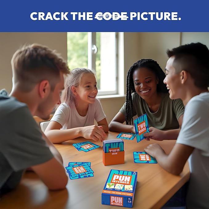 Gouda Games Pun Intended - Hilarious Picture Guessing Card Game for Families & Adults, Fast-Paced Wordplay Fun, Gifts for Pun & Game Lovers, 2-10 Players
