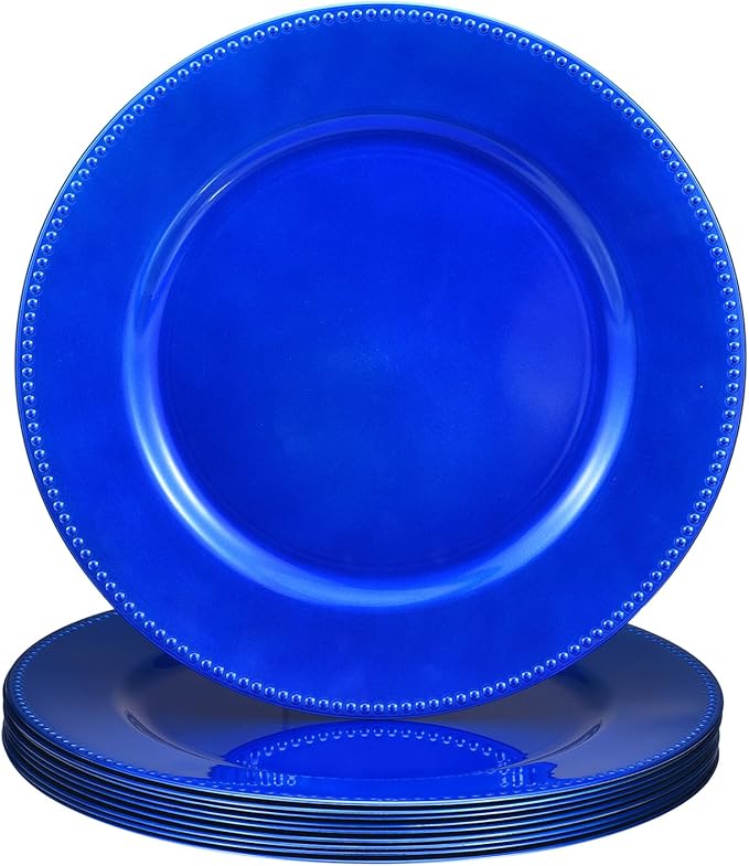 uxcell 10pcs Charger Plates Bulk 13 Inch Plastic Charger Plates Round Plate Chargers for Dinner Wedding Party Event Table Setting Decoration Blue