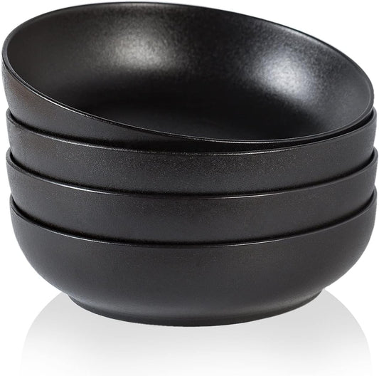 30oz Ceramic bowls set of 4-8" serving bowls for Kitchen,Pasta,Salad-Dishwasher & Microwave Safe Perfect for Housewarming, Thanksgiving, Christmas-Matte Black