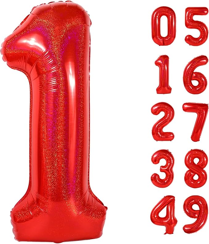 40 Inch Laser Red 1 Balloon for First Birthday, 1st Number Balloons Birthday Decorations for Girl Kids Toddler Baby, One Giant Number 1 Balloon