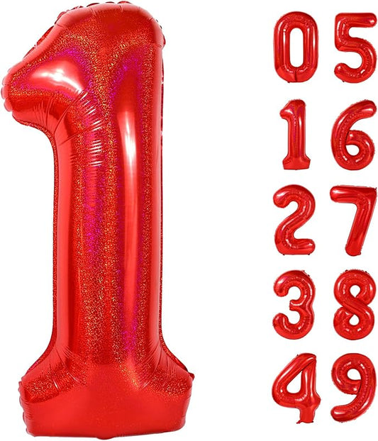 40 Inch Laser Red 1 Balloon for First Birthday, 1st Number Balloons Birthday Decorations for Girl Kids Toddler Baby, One Giant Number 1 Balloon