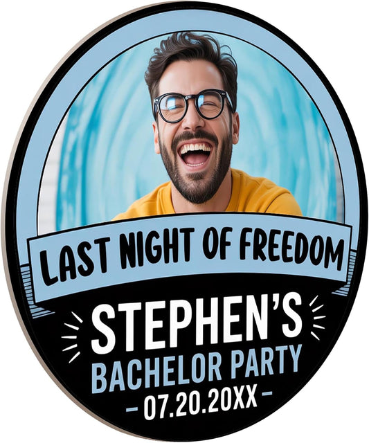 60 Pack Personalized Bachelor Party Coasters, Custom Cardboard Drink Coasters with Photo Print and Text, Fun Bachelor Party Favors and Gifts, 3.95" Round, Design 3