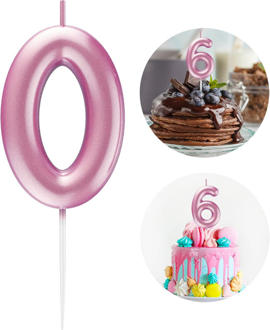 Pink Number 0 Candle Happy Birthday 3D Number Candles for Birthday Cake Party Decoration Wedding Anniversary Celebration Supplies