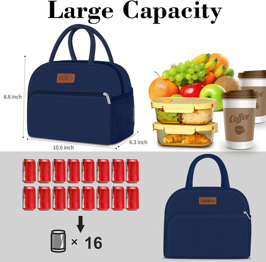 Coobiiya Lunch Box Lunch Bag for Women Adults Men, Reusable Cute Lunch bag - Leakproof, Insulated Lunch Box Tote with Large Capacity, Cooler Container for Work/Travel/Office navy3