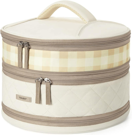 TOURIT Round Casserole Carrier Double Decker Insulated Pie Cake Carrier for Potluck, Picnic, Cookouts