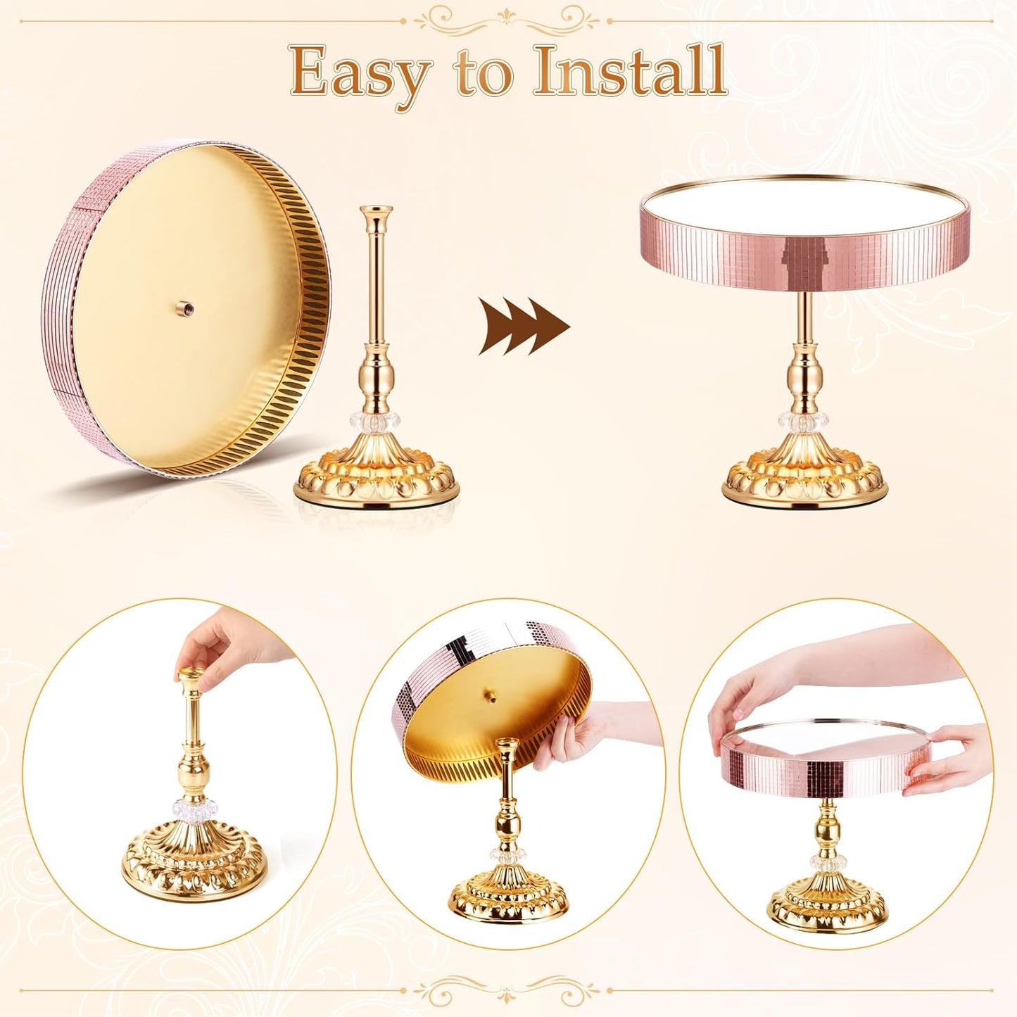 12 Pieces Gold Cake Stand Set, Vintage Cake Display Stand with Crystal Edge and Cupcake Display Tray, Dessert Table Display Set for Wedding Party Baby Shower Anniversary Celebration