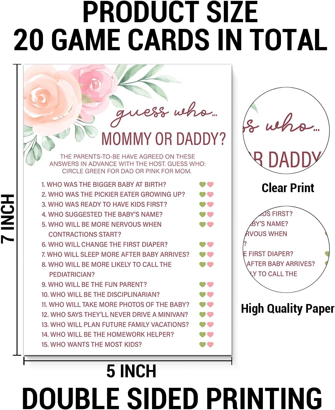Guess Who Mommy or Daddy Baby Shower Game - 20 Floral Guess Who Game Cards - Baby Shower Games for Girl - Gender Reveal Games