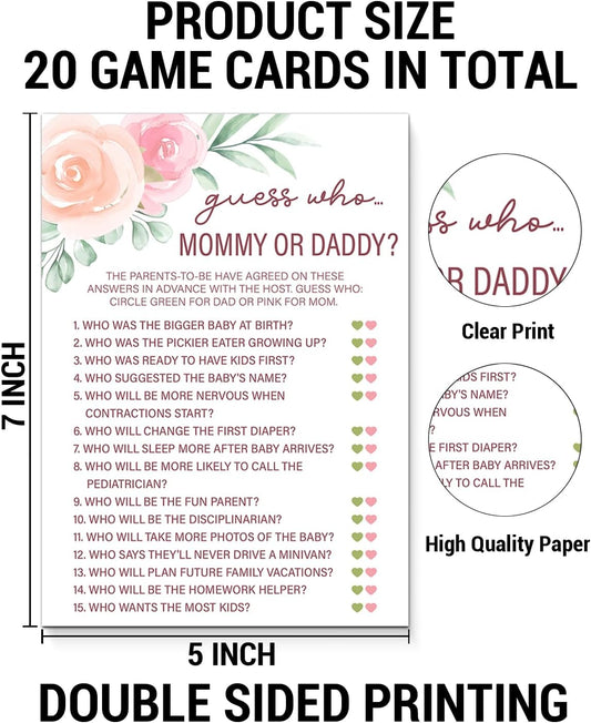Guess Who Mommy or Daddy Baby Shower Game - 20 Floral Guess Who Game Cards - Baby Shower Games for Girl - Gender Reveal Games