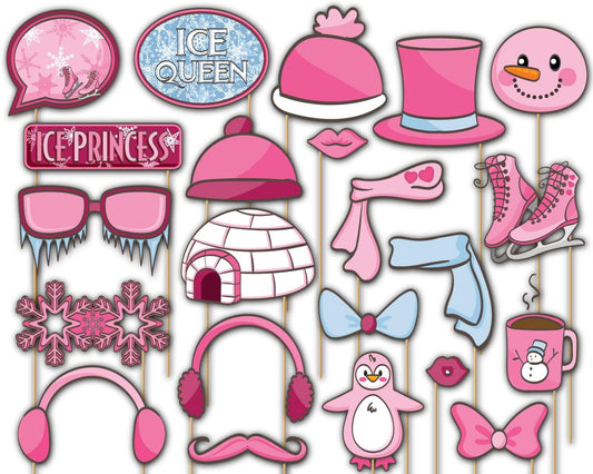 Ice Skating Photo Booth Props Kit - 20 Pack Party Camera Props Fully Assembled