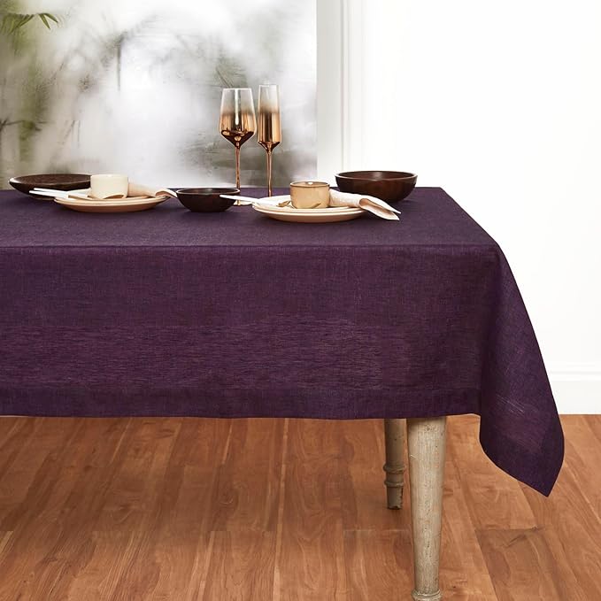Solino Home Linen Tablecloth 60 x 90 Inch - 100% Pure Linen Grape Table Cloth for Rectangle Tables - Athena, Machine Washable Tablecloth for Winter, Valentines, Spring, Easter