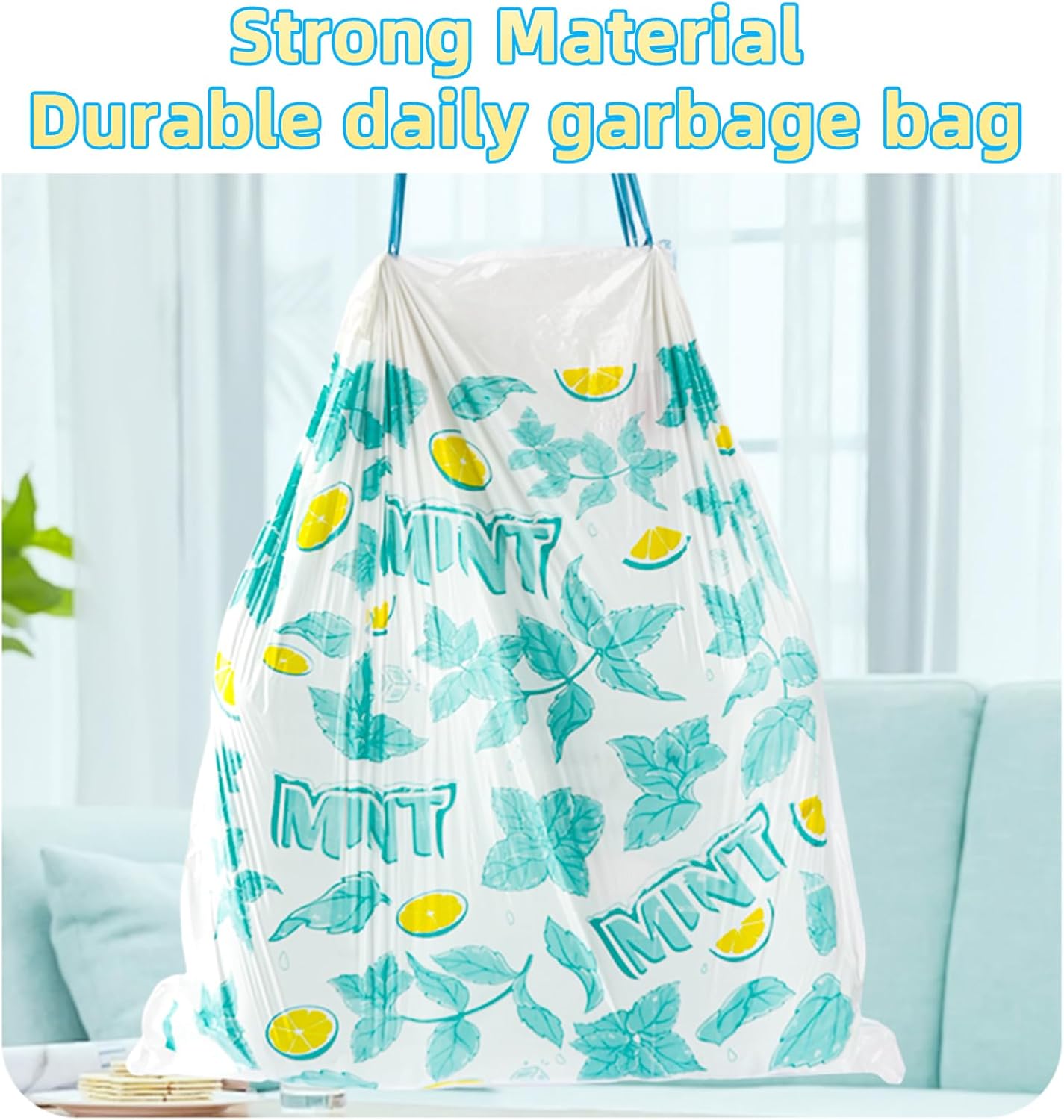 4 Gallon Small Trash Bags Drawstring,4 Gal Trash Can Liners,Small Bathroom Garbage Bags Scented,Tear Resistant Garbage Bags,50 Count Trash-Can-Liners (Lemon Mint)