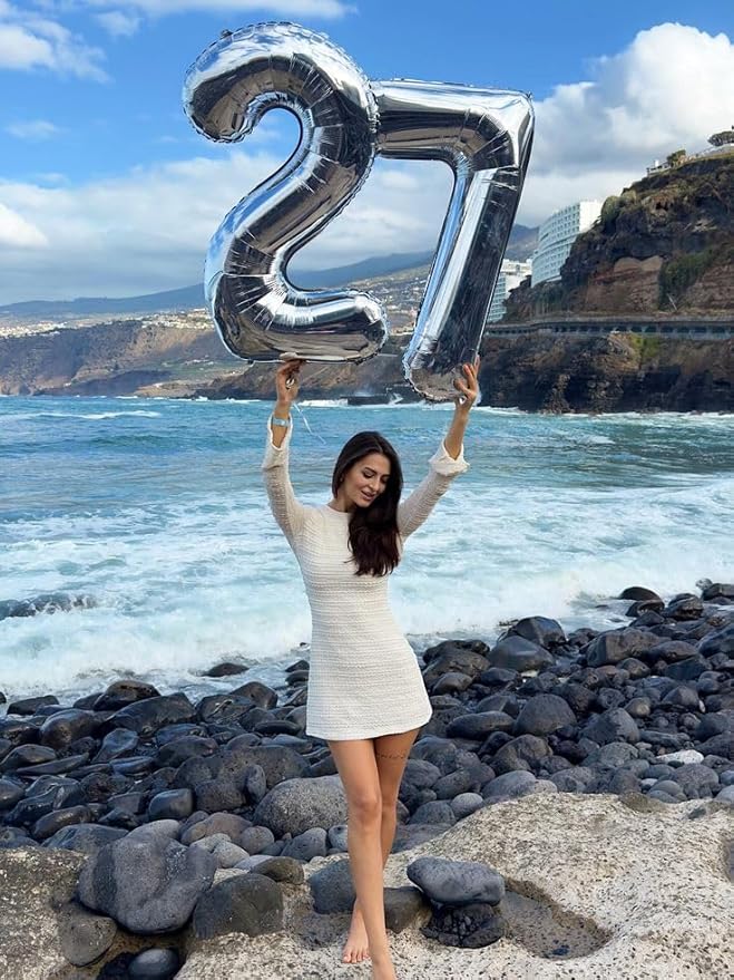 17 Balloon Number 40 Inch, Silver 17th Birthday Decoration for 1 7 17 71 Men & Women, Foil Big Number Balloon for Wedding Store Anniversary Promotion Party Decorations