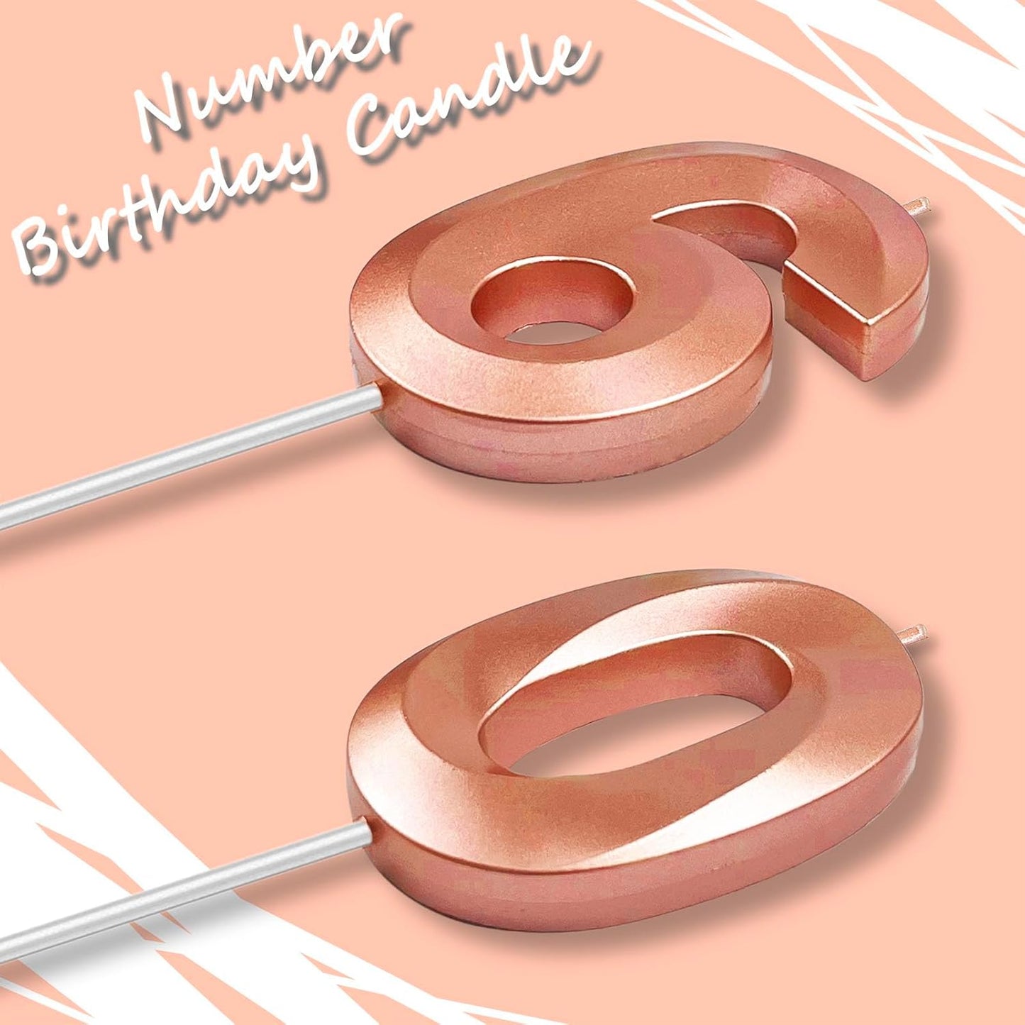Rose Gold Number 60 Candles, 3D Diamond 2.76 Inch Cake Topper Birthday Candles for Wedding Anniversary Cake Decorations, Happy Birthday Party Decorations
