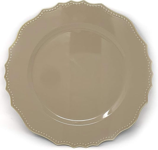 allgala Heavy Quality Round Charger Plates - Dinner Plates - Set of Charger Plates for Table Decor - Ideal for Weddings, Weddings, Thanksgiving Parties & Holidays - Floral Tan (13-Inch 48-Pack)