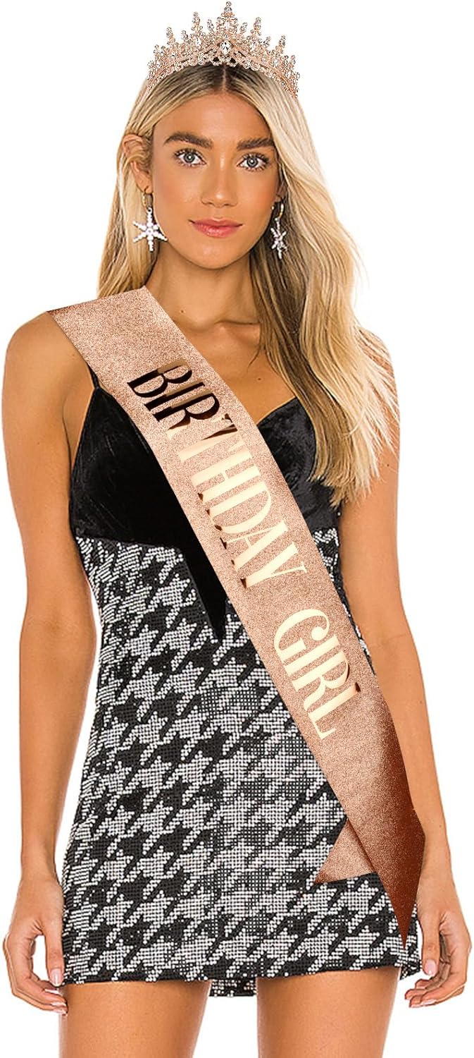 COCIDE Birthday Girl Sash and Crowns for Women - Crystal Birthday Sashes for Women Party Decoration Accessory
