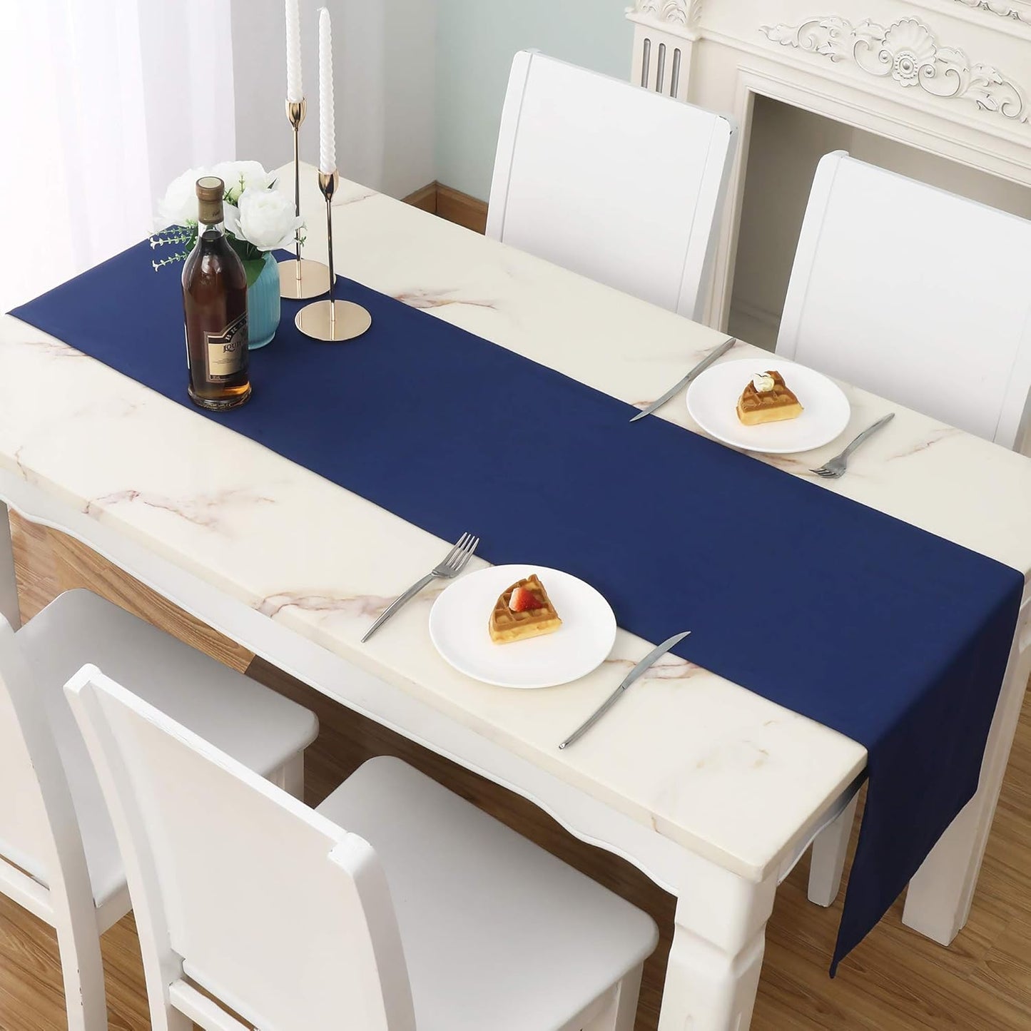 DUALIFE Navy Table Runner 108 inch Long 9 FT Soft Colo Handcrafted Decorative Cloth for Wedding Party Birthday Graduations Hotel Restaurant Banquet Catering Services Event 14x108 Inch 2 Pcs