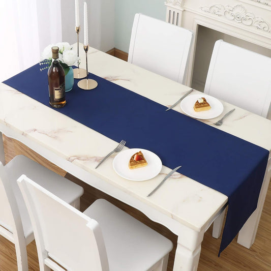 DUALIFE Navy Table Runner 108 inch Long 9 FT Soft Colo Handcrafted Decorative Cloth for Wedding Party Birthday Graduations Hotel Restaurant Banquet Catering Services Event 14x108 Inch 2 Pcs