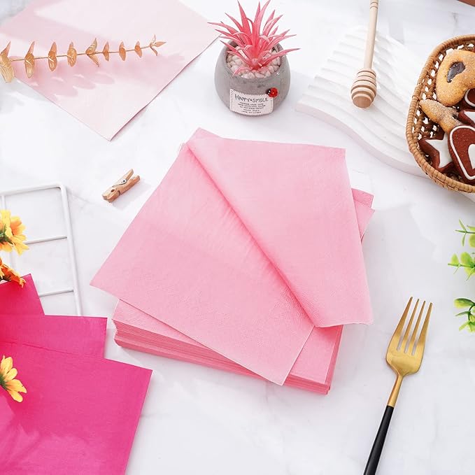 Whaline 150 Pack Pink Napkins 6.5 x 6.5 Inch 3 Colors Luncheon Napkin Pink Theme Disposable Paper Dinner Napkins for Party Celebration Gathering Supplies Table Decorations